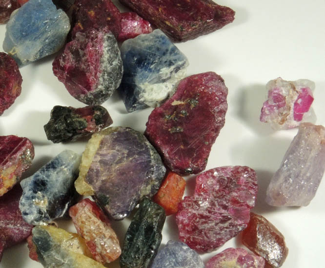 Gem gravel of Ruby, Sapphire, Spinel from Assorted localities