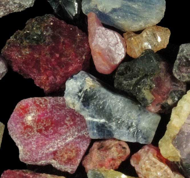 Gem gravel of Ruby, Sapphire, Spinel from Assorted localities