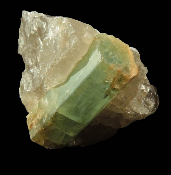 Beryl var. Aquamarine (doubly terminated) in Quartz from Upper Ledge, Fisher Quarry, Topsham, Sagadahoc County, Maine