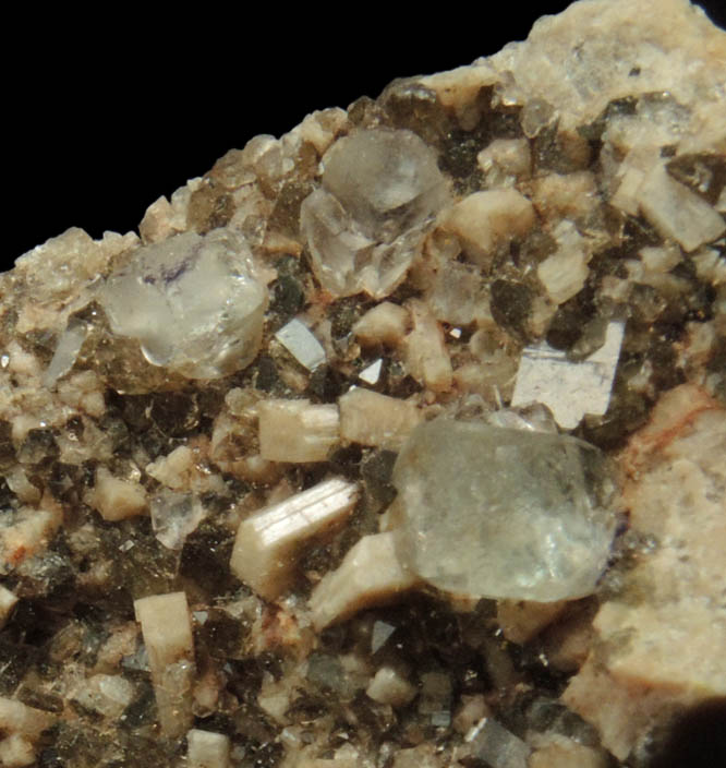 Fluorite on Microcline and Smoky Quartz from Gilman Notch, Ossipee Mountains, Carroll County, New Hampshire