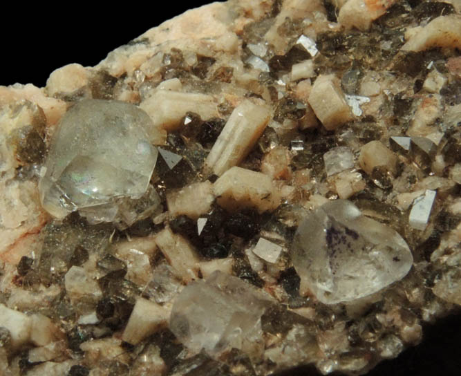 Fluorite on Microcline and Smoky Quartz from Gilman Notch, Ossipee Mountains, Carroll County, New Hampshire