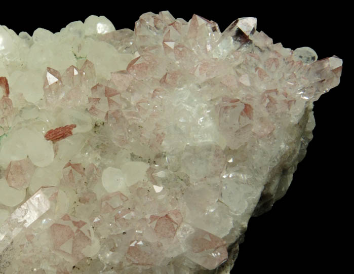 Quartz (exhibiting piezoelectric selective deposition of Hematite) on Calcite from Upper New Street Quarry, Paterson, Passaic County, New Jersey