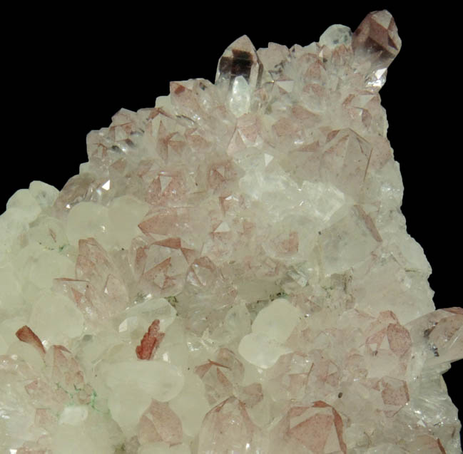 Quartz (exhibiting piezoelectric selective deposition of Hematite) on Calcite from Upper New Street Quarry, Paterson, Passaic County, New Jersey