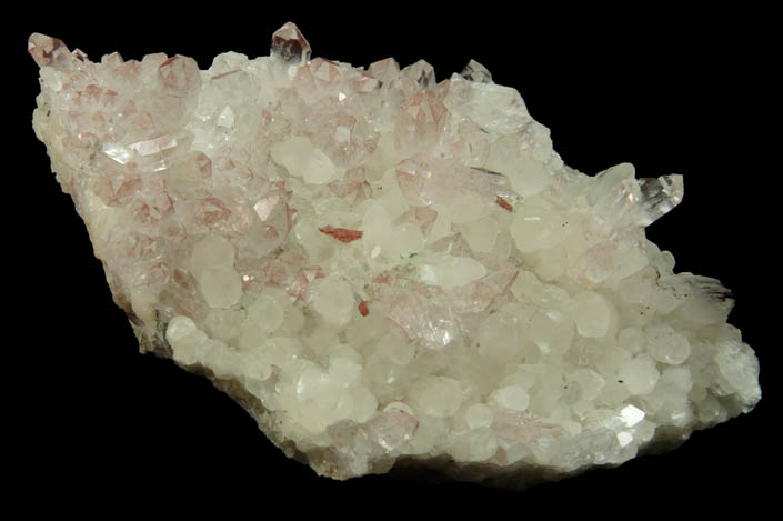 Quartz (exhibiting piezoelectric selective deposition of Hematite) on Calcite from Upper New Street Quarry, Paterson, Passaic County, New Jersey