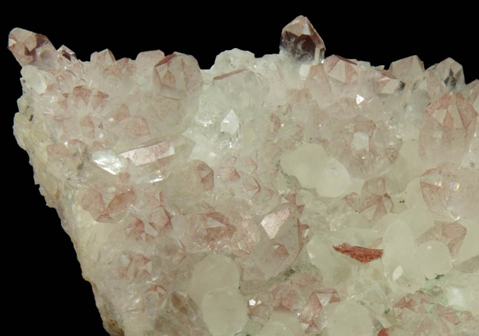 Quartz (exhibiting piezoelectric selective deposition of Hematite) on Calcite from Upper New Street Quarry, Paterson, Passaic County, New Jersey