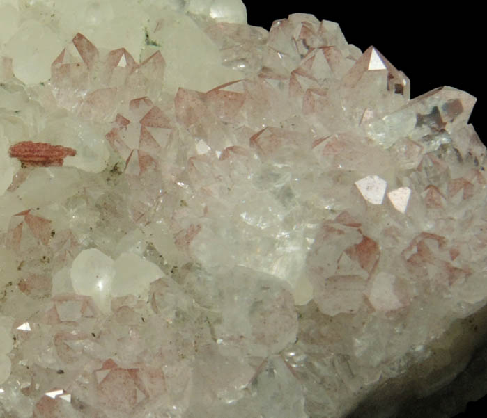 Quartz (exhibiting piezoelectric selective deposition of Hematite) on Calcite from Upper New Street Quarry, Paterson, Passaic County, New Jersey