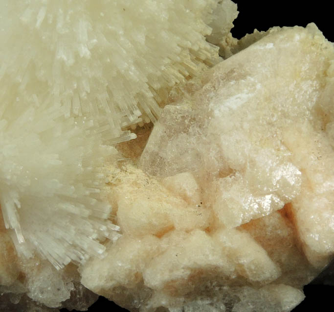 Natrolite on Chabazite with dissolution etching after Gmelinite from Upper New Street Quarry, Paterson, Passaic County, New Jersey