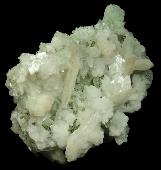 Stilbite on Prehnite from Upper New Street Quarry, Paterson, Passaic County, New Jersey