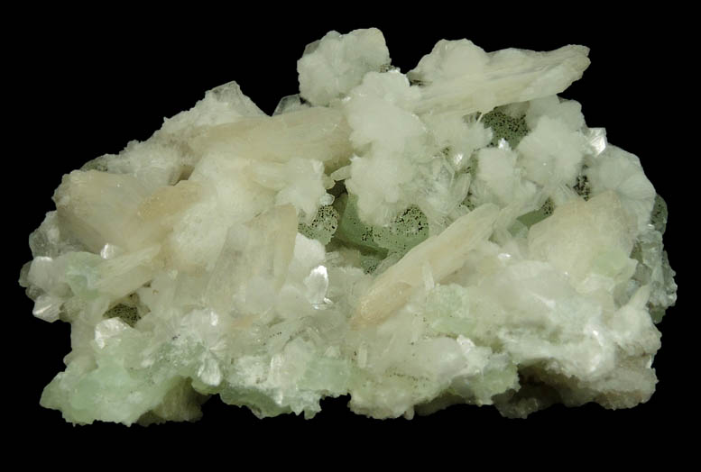 Stilbite on Prehnite from Upper New Street Quarry, Paterson, Passaic County, New Jersey