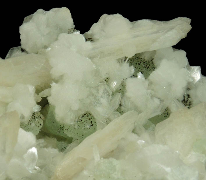 Stilbite on Prehnite from Upper New Street Quarry, Paterson, Passaic County, New Jersey