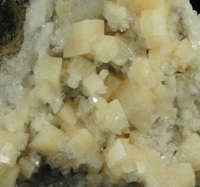 Chabazite, Heulandite, Prehnite on Quartz with pseudomorphic molds after Anhydrite from Upper New Street Quarry, Paterson, Passaic County, New Jersey