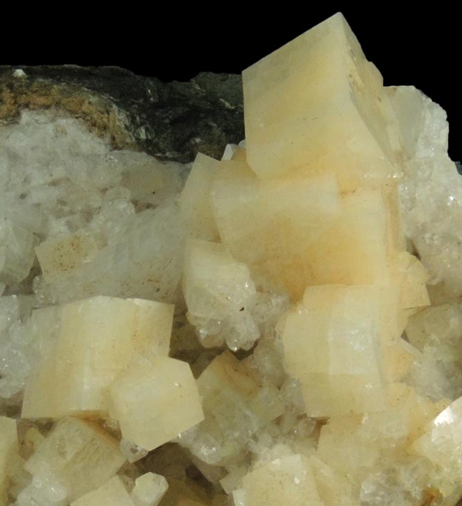 Chabazite, Heulandite, Prehnite on Quartz with pseudomorphic molds after Anhydrite from Upper New Street Quarry, Paterson, Passaic County, New Jersey