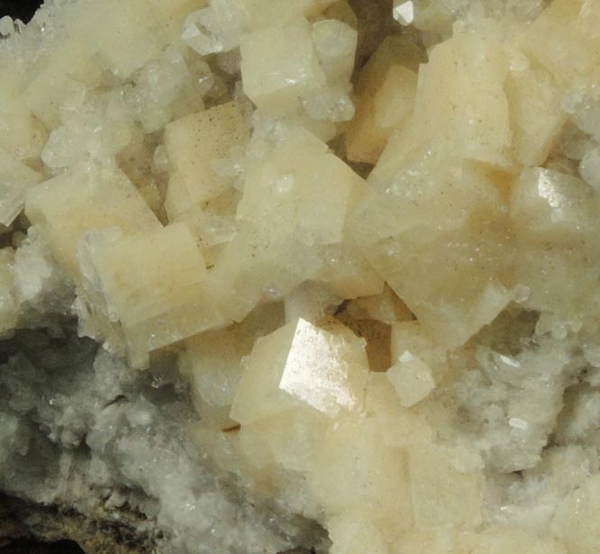 Chabazite, Heulandite, Prehnite on Quartz with pseudomorphic molds after Anhydrite from Upper New Street Quarry, Paterson, Passaic County, New Jersey