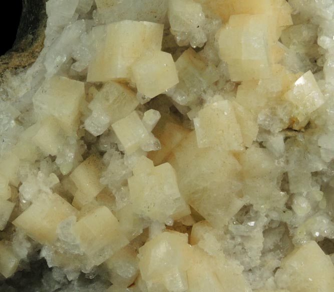 Chabazite, Heulandite, Prehnite on Quartz with pseudomorphic molds after Anhydrite from Upper New Street Quarry, Paterson, Passaic County, New Jersey