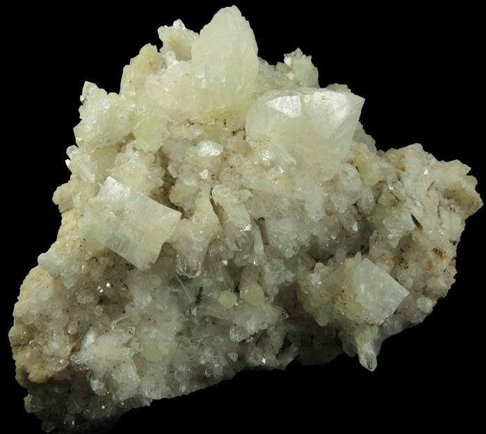 Heulandite, Prehnite Calcite on Quartz with pseudomorphic molds after Anhydrite from Upper New Street Quarry, Paterson, Passaic County, New Jersey