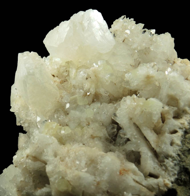 Heulandite, Prehnite Calcite on Quartz with pseudomorphic molds after Anhydrite from Upper New Street Quarry, Paterson, Passaic County, New Jersey