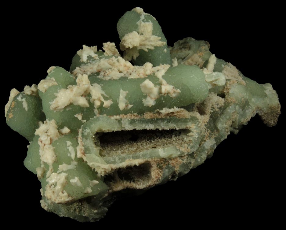 Prehnite pseudomorphs after Anhydrite with Calcite overgrowth from Upper New Street Quarry, Paterson, Passaic County, New Jersey