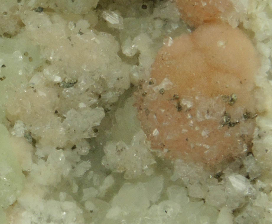 Pectolite with Pyrite and Apophyllite on Datolite from Millington Quarry, Bernards Township, Somerset County, New Jersey