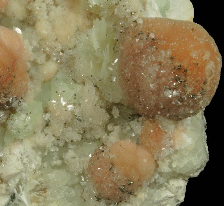 Pectolite with Pyrite and Apophyllite on Datolite from Millington Quarry, Bernards Township, Somerset County, New Jersey