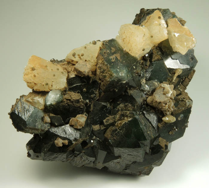 Heulandite and Calcite on Apophyllite with Chlorite inclusions from Millington Quarry, Bernards Township, Somerset County, New Jersey