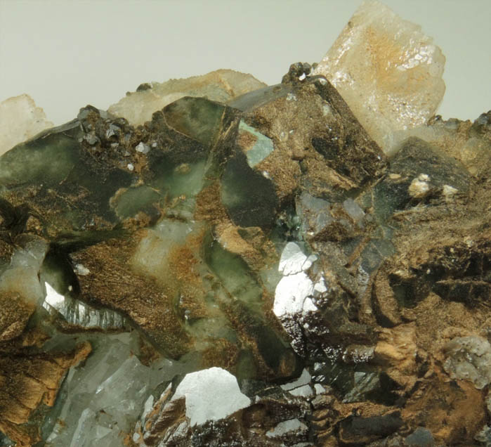 Heulandite and Calcite on Apophyllite with Chlorite inclusions from Millington Quarry, Bernards Township, Somerset County, New Jersey