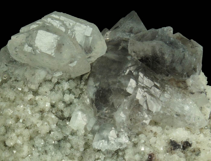 Quartz on Calcite with Pyrite and Goethite inclusions from Millington Quarry, Bernards Township, Somerset County, New Jersey