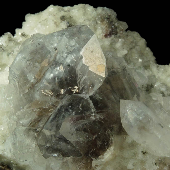 Quartz on Calcite with Pyrite and Goethite inclusions from Millington Quarry, Bernards Township, Somerset County, New Jersey