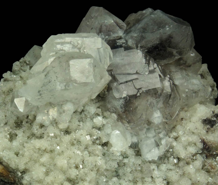 Quartz on Calcite with Pyrite and Goethite inclusions from Millington Quarry, Bernards Township, Somerset County, New Jersey