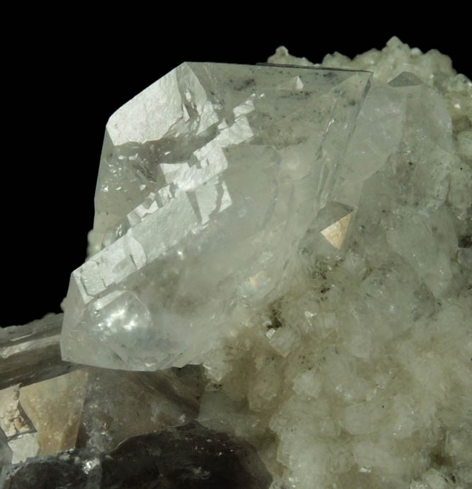 Quartz on Calcite with Pyrite and Goethite inclusions from Millington Quarry, Bernards Township, Somerset County, New Jersey