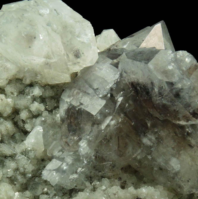 Quartz on Calcite with Pyrite and Goethite inclusions from Millington Quarry, Bernards Township, Somerset County, New Jersey