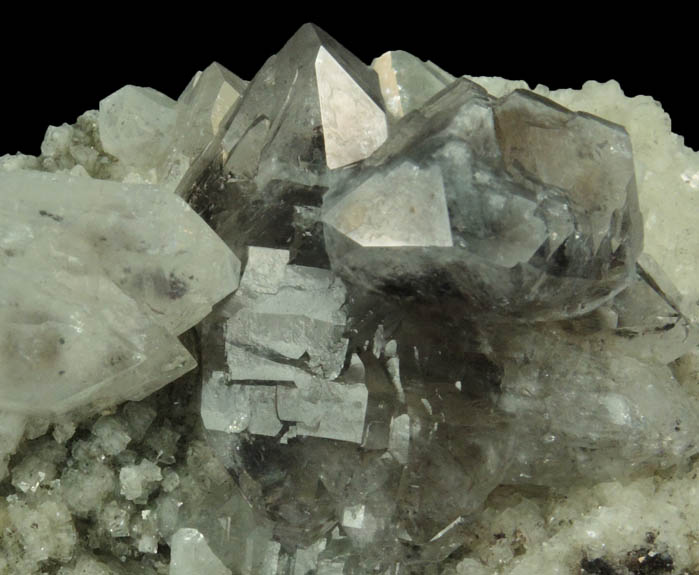 Quartz on Calcite with Pyrite and Goethite inclusions from Millington Quarry, Bernards Township, Somerset County, New Jersey