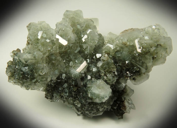 Apophyllite with Chlorite inclusions over Calcite from Millington Quarry, Bernards Township, Somerset County, New Jersey