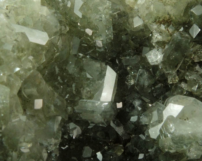 Apophyllite with Chlorite inclusions over Calcite from Millington Quarry, Bernards Township, Somerset County, New Jersey