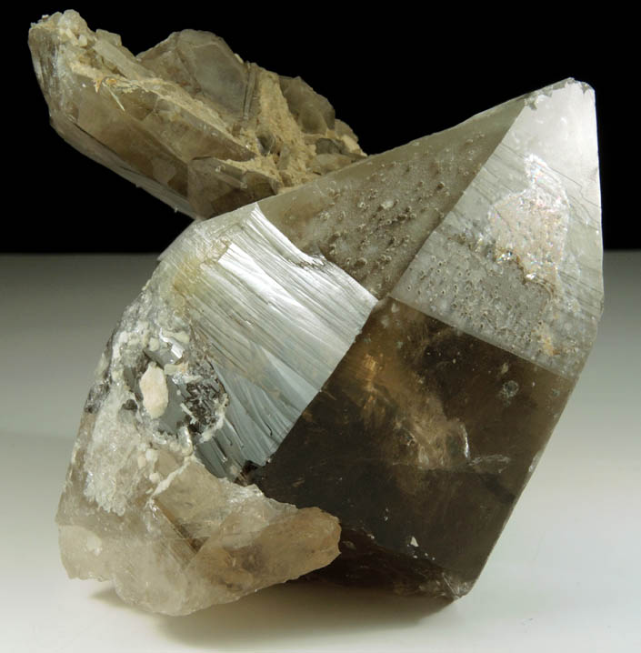 Quartz var. Smoky Quartz (with unusual inclusions in the termination) from North Moat Mountain, Bartlett, Carroll County, New Hampshire