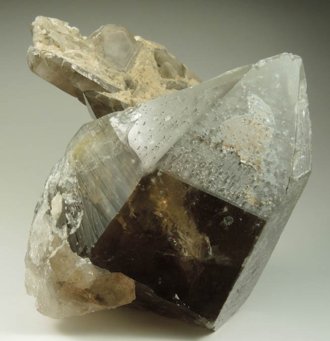 Quartz var. Smoky Quartz (with unusual inclusions in the termination) from North Moat Mountain, Bartlett, Carroll County, New Hampshire