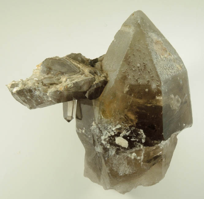 Quartz var. Smoky Quartz (with unusual inclusions in the termination) from North Moat Mountain, Bartlett, Carroll County, New Hampshire