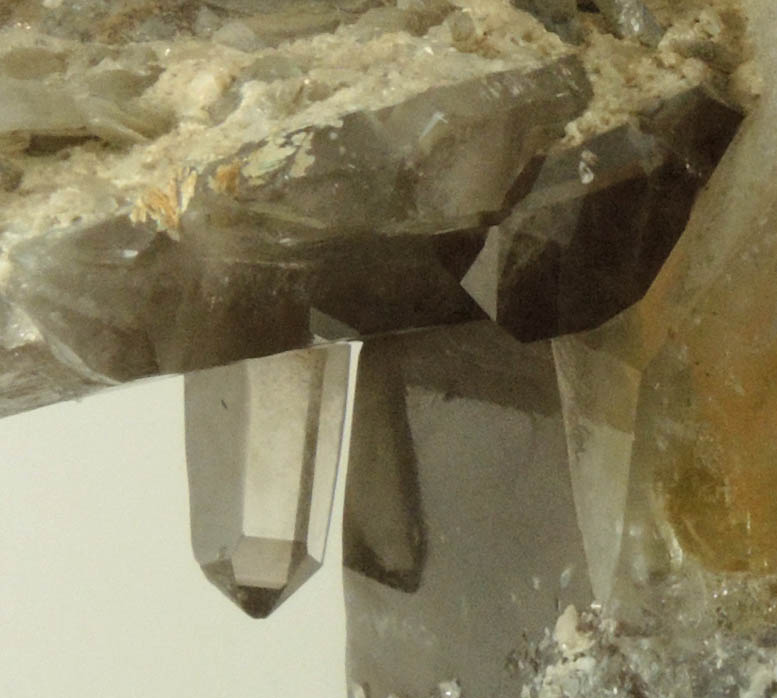 Quartz var. Smoky Quartz (with unusual inclusions in the termination) from North Moat Mountain, Bartlett, Carroll County, New Hampshire