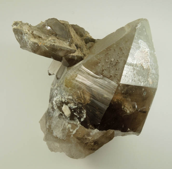 Quartz var. Smoky Quartz (with unusual inclusions in the termination) from North Moat Mountain, Bartlett, Carroll County, New Hampshire