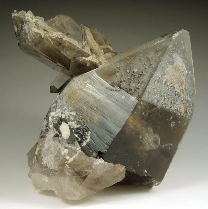 Quartz var. Smoky Quartz (with unusual inclusions in the termination) from North Moat Mountain, Bartlett, Carroll County, New Hampshire