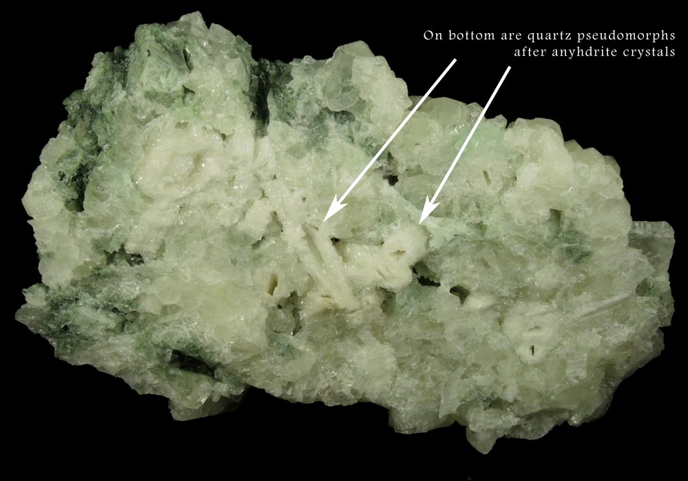 Datolite and Prehnite with pseudomorphic molds after Anhydrite from Upper New Street Quarry, Paterson, Passaic County, New Jersey