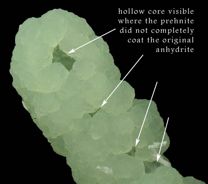 Prehnite pseudomorph after Anhydrite with Babingtonite, Actinolite and Laumontite from Upper New Street Quarry, Paterson, Passaic County, New Jersey