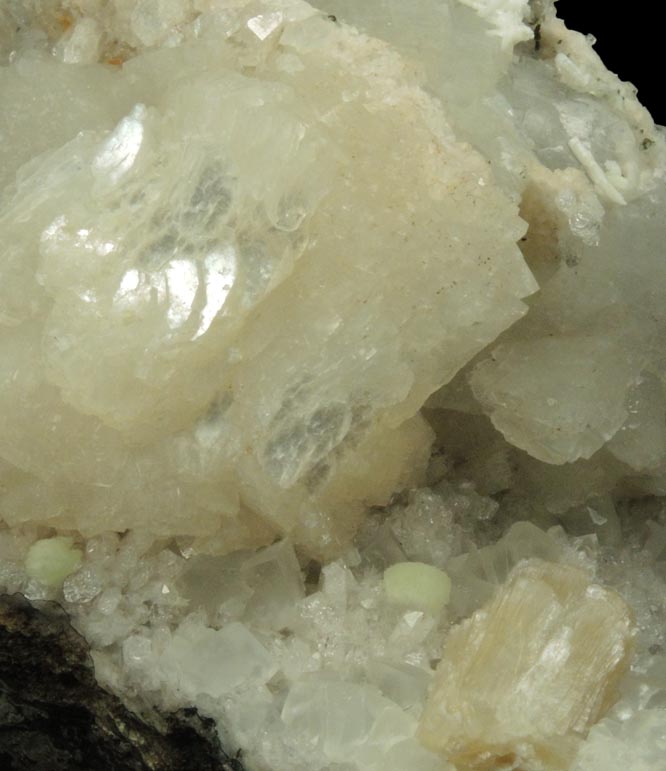 Heulandite, Prehnite, Stilbite, Laumontite, Calcite on Quartz pseudomorph after Anhydrite from Upper New Street Quarry, Paterson, Passaic County, New Jersey