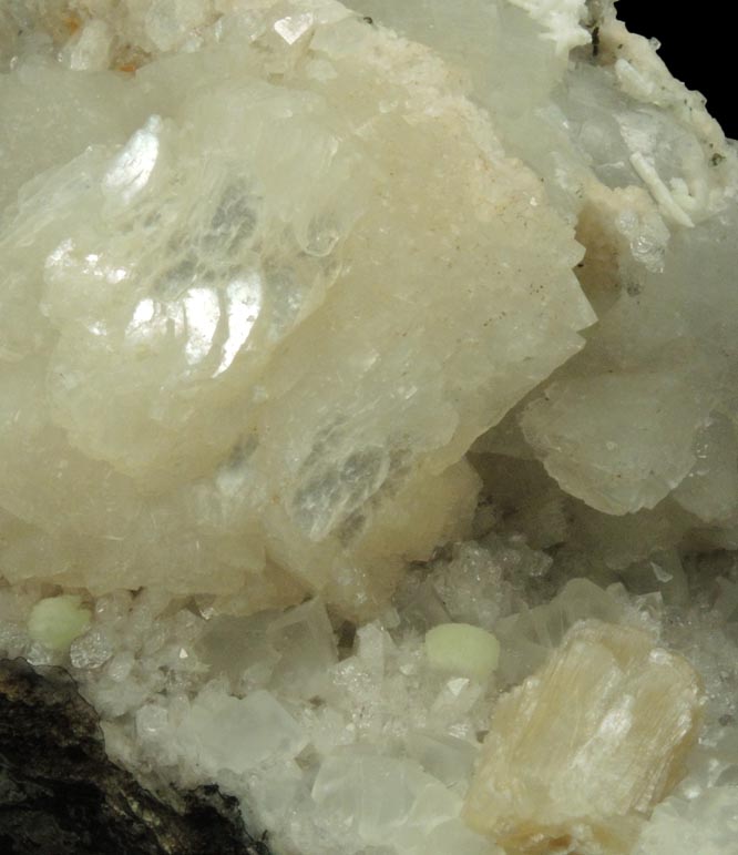 Heulandite, Prehnite, Stilbite, Laumontite, Calcite on Quartz pseudomorph after Anhydrite from Upper New Street Quarry, Paterson, Passaic County, New Jersey