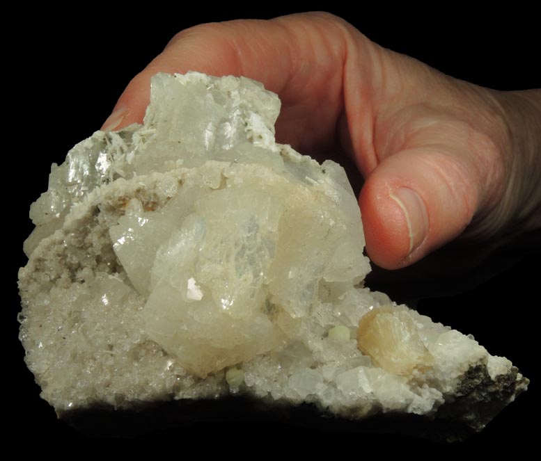 Heulandite, Prehnite, Stilbite, Laumontite, Calcite on Quartz pseudomorph after Anhydrite from Upper New Street Quarry, Paterson, Passaic County, New Jersey