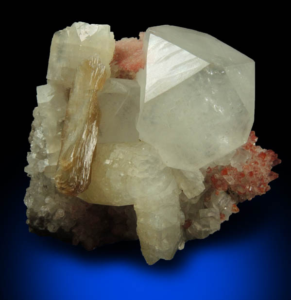 Apophyllite, Stilbite, Heulandite and Quartz exhibiting piezoelectric Hematite deposition from Upper New Street Quarry, Paterson, Passaic County, New Jersey