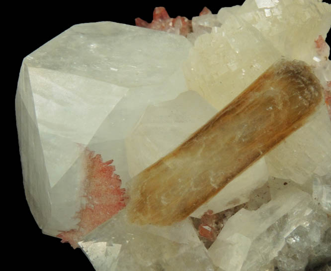 Apophyllite, Stilbite, Heulandite and Quartz exhibiting piezoelectric Hematite deposition from Upper New Street Quarry, Paterson, Passaic County, New Jersey