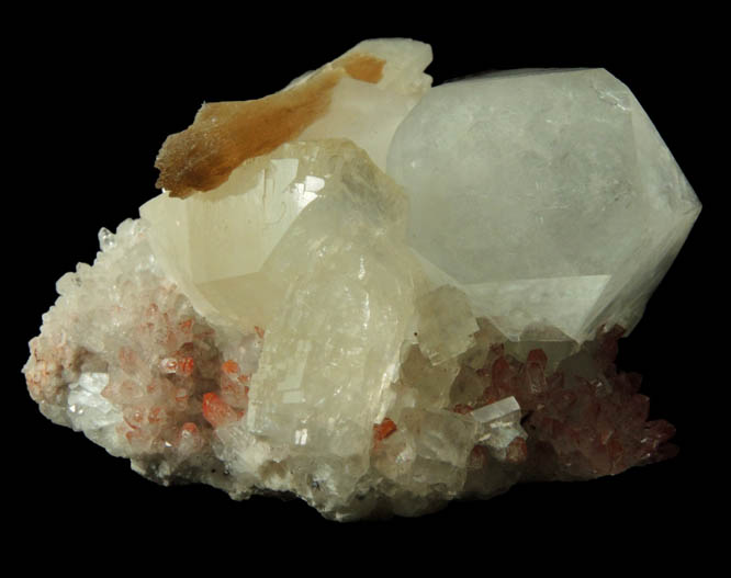 Apophyllite, Stilbite, Heulandite and Quartz exhibiting piezoelectric Hematite deposition from Upper New Street Quarry, Paterson, Passaic County, New Jersey