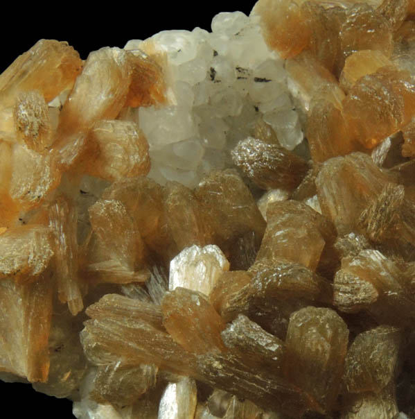 Stilbite on Calcite with Chamosite from Upper New Street Quarry, Paterson, Passaic County, New Jersey