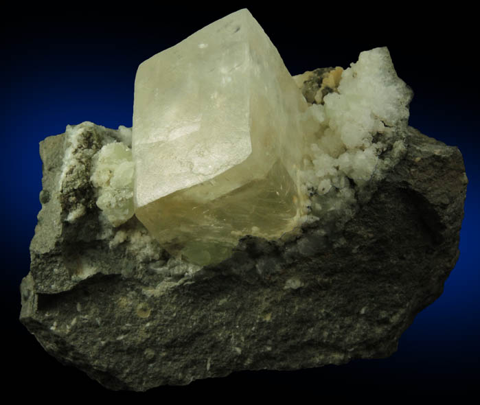 Calcite on Prehnite with (Pyrrhotite?) from Millington Quarry, Bernards Township, Somerset County, New Jersey