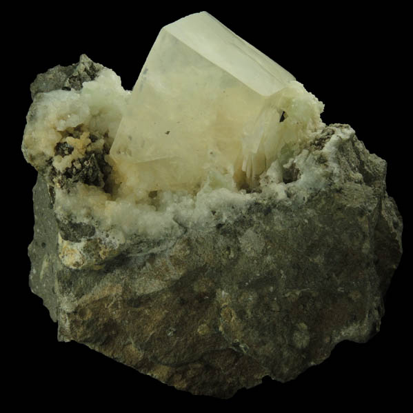 Calcite on Prehnite with (Pyrrhotite?) from Millington Quarry, Bernards Township, Somerset County, New Jersey